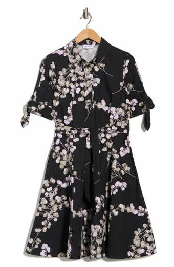 Calvin Klein Floral Short Sleeve Tie Cotton Shirtdress