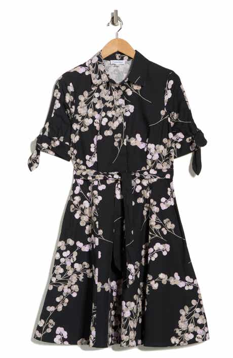 Calvin Klein Floral Short Sleeve Tie Cotton Shirtdress