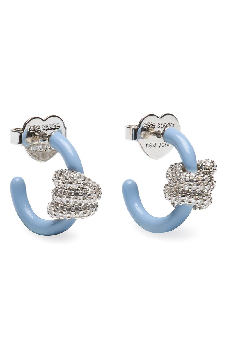 Kate Spade New York pavé knot hoop earrings, Main, color, Diamond Blue/ Silver