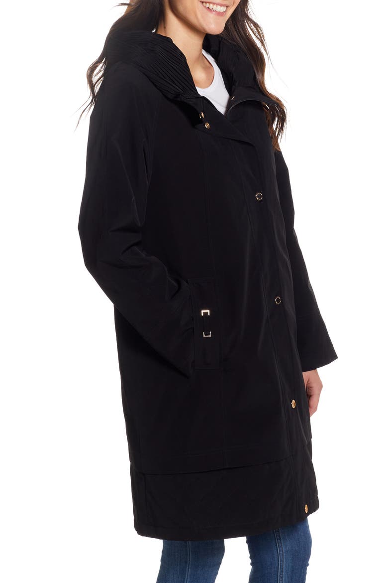 Water Resistant Hooded Rain Coat, Alternate, color, BLACK