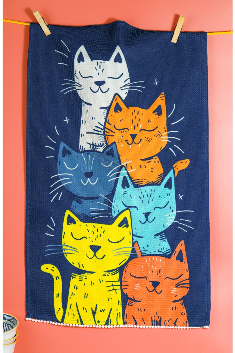 Cool Cats Set of 3 Cotton Kitchen Towels, Alternate, color, BLUE/ YELLOW/ BLACK