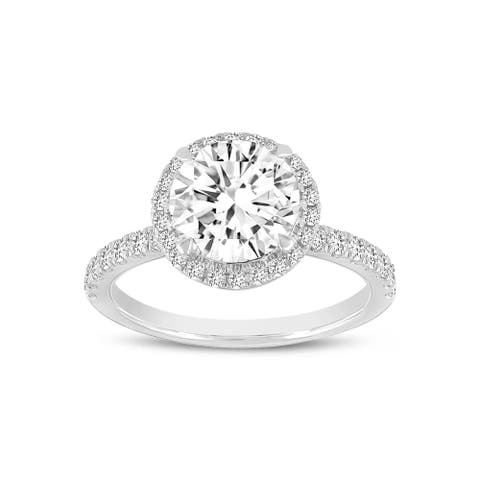 Niri 14K White Gold Round Lab Grown Halo Cathedral Diamond Ring - 2.45 Ct