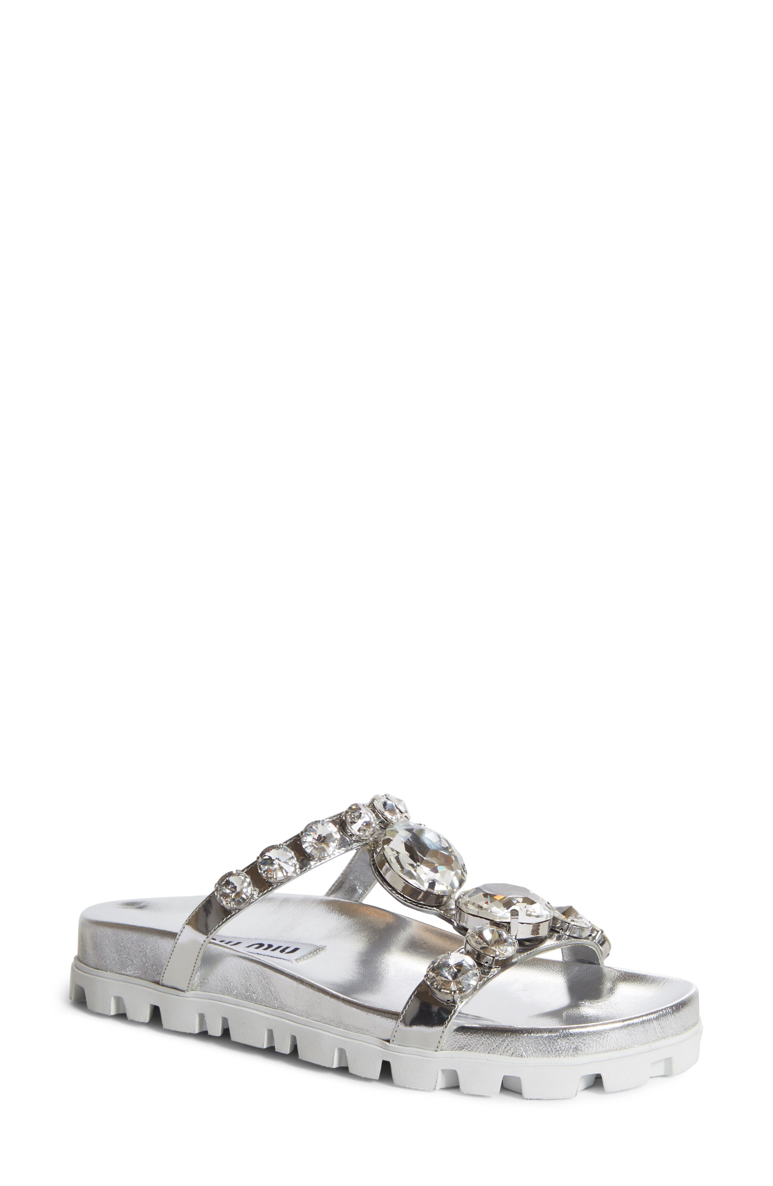 Miu Miu Embellished Slide Sandal, Main, color, 