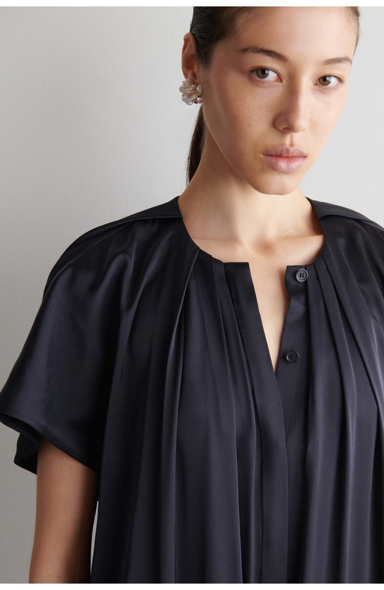 COS Pleated Satin Midi Dress, Alternate, color, Navy