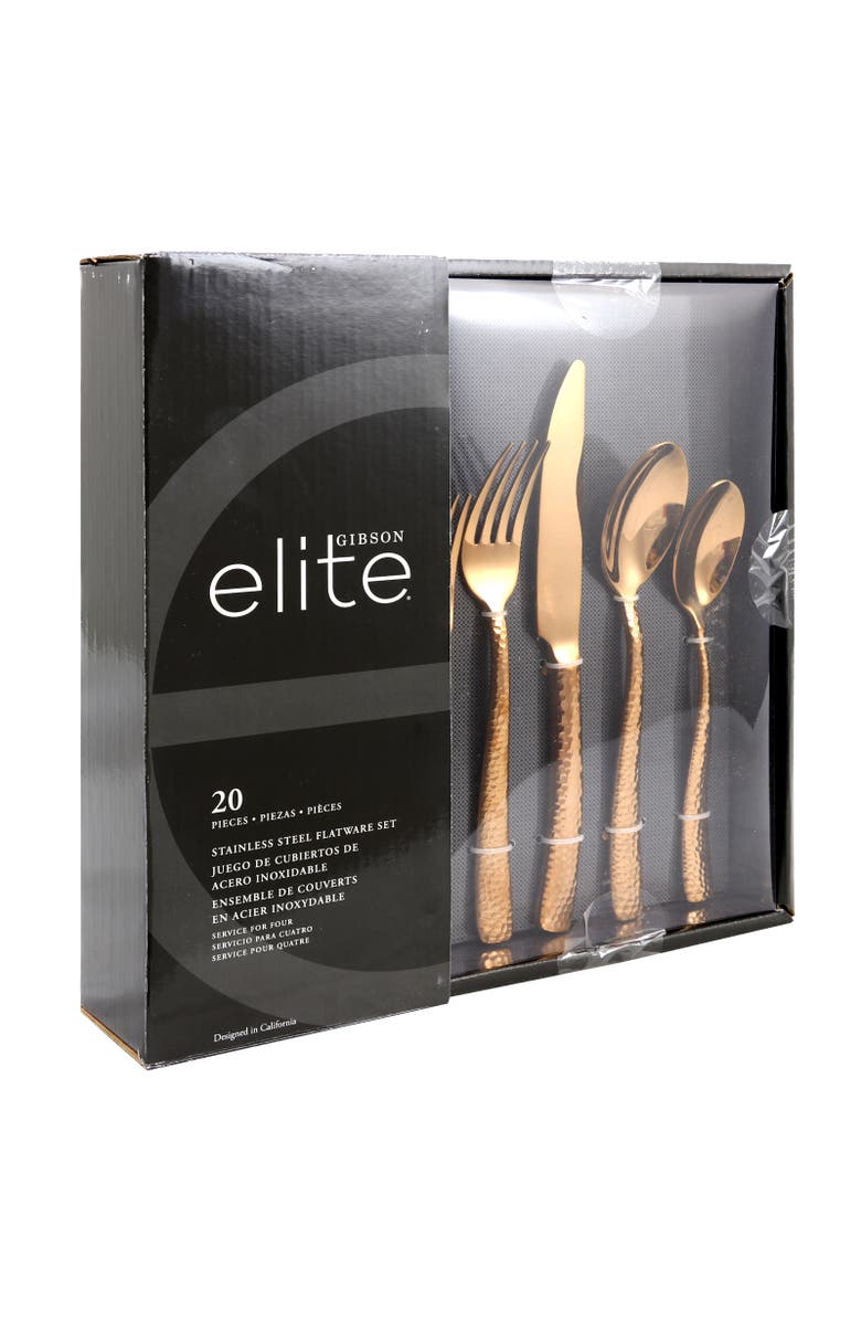 Gibson Elite Stonehenge 20 Piece Flatware Set Gold, Alternate, color, Metallic Gold
