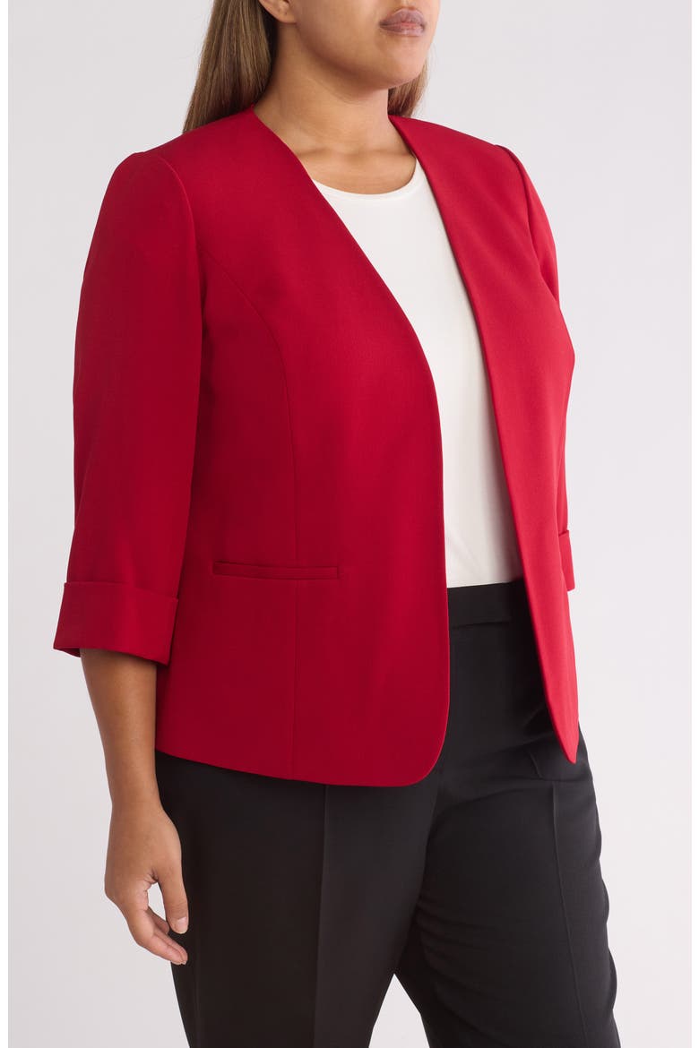 Cardigan-Style Stretch Crepe Blazer, Alternate, color, FIRE RED