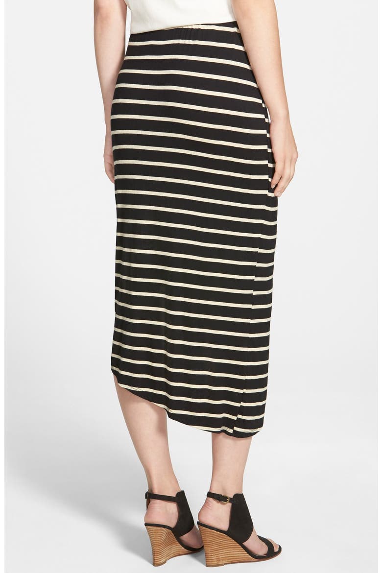 Asymmetrical Faux Wrap Midi Skirt, Alternate, color, BLACK/ OATMEAL STRIPE