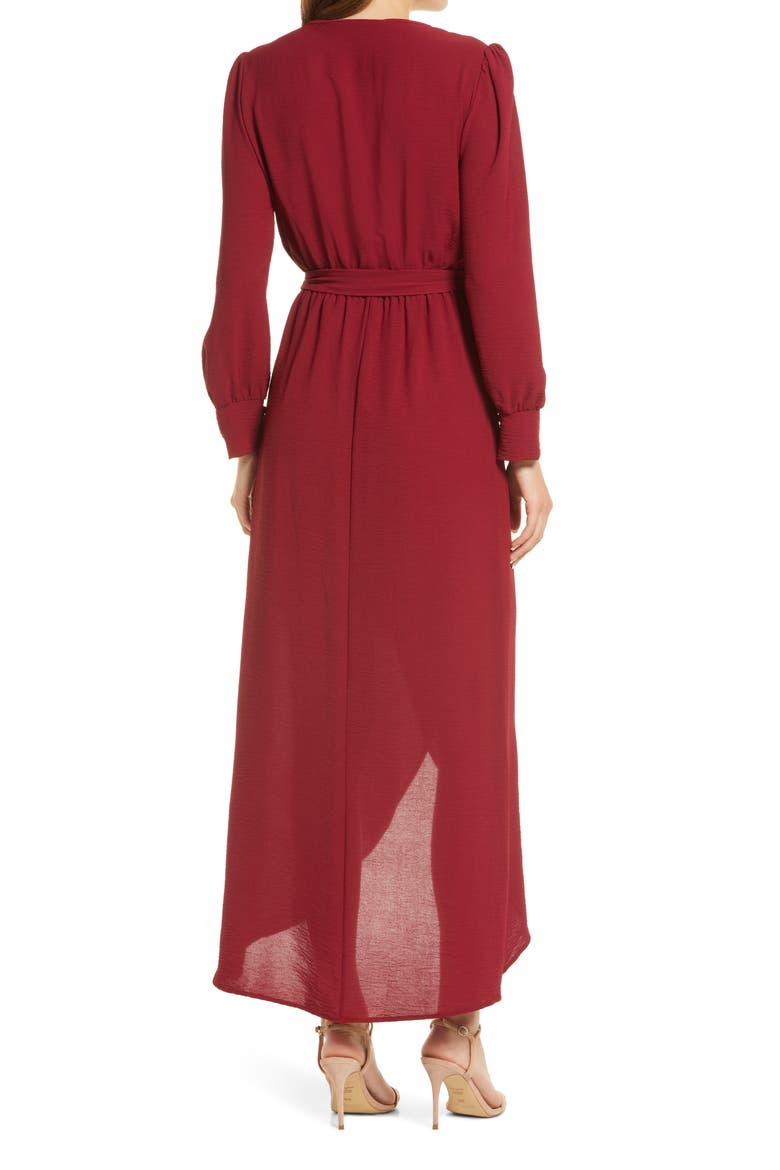 Long Sleeve Faux Wrap Dress, Alternate, color, WINE