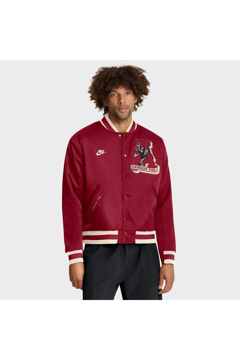 Men's Nike Crimson Alabama Crimson Tide Legacy Full-Snap Bomber Jacket, Main, color, Crimson