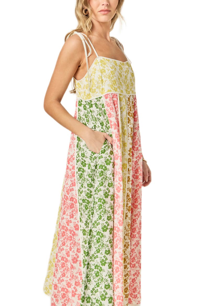 Colorblock Floral Tie Strap Midi Sundress, Alternate, color, MULTI