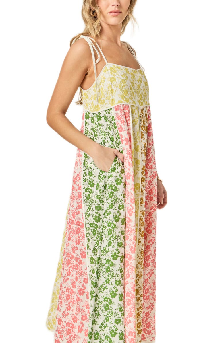 English Factory Colorblock Floral Tie Strap Midi Sundress, Alternate, color, Multi