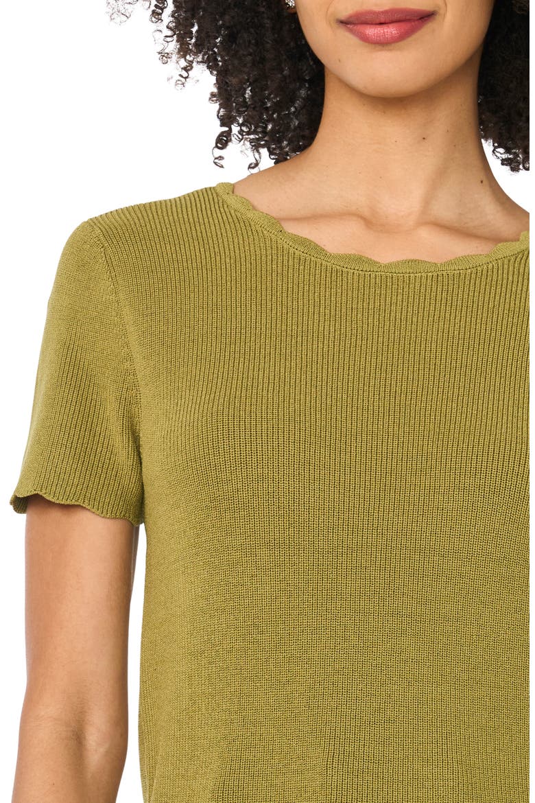 Scallop Rib Short Sleeve Knit Top, Alternate, color, LIGHT OLIVE