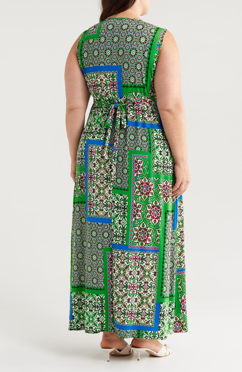 24seven Comfort Apparel Scarf Print Tie Back V-Neck Stretch Dress, Alternate, color,