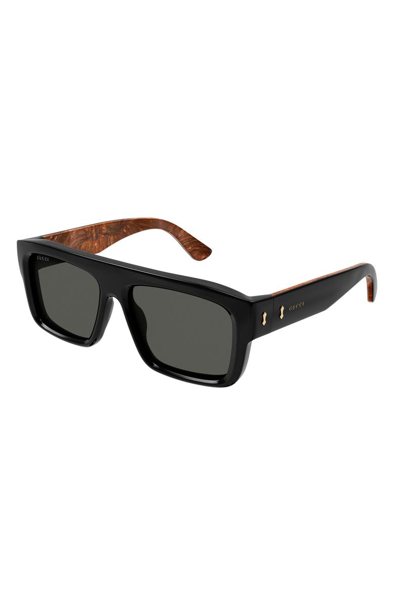 Gucci 55mm Rectangular Sunglasses, Alternate, color, Black