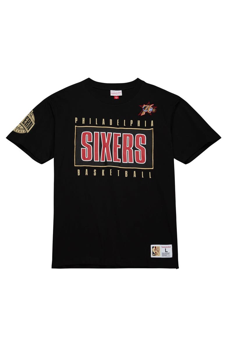 Mitchell & Ness Men's Mitchell & Ness Black Philadelphia 76ers Hardwood Classics Team OG 2.0 Premium Vintage Logo T-Shirt, Alternate, color, 