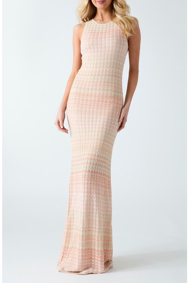 Rosalyn Metallic Sleeveless Knit Maxi Dress, Main, color, PEACH BEIGE/ VANILLA
