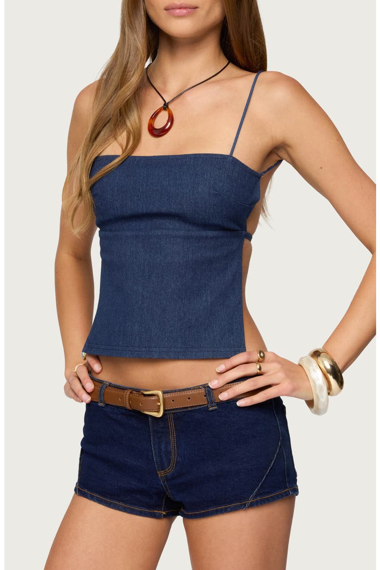 Conley Backless Denim Top, Alternate, color, DARK-BLUE