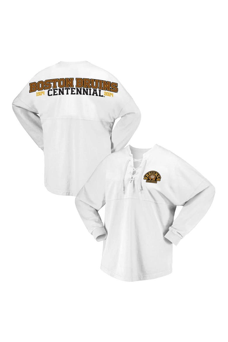 Women's Fanatics Branded White Boston Bruins 100th Anniversary Spirit Jersey T-Shirt, Main, color, White