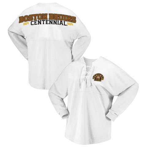 Women's Fanatics Branded White Boston Bruins 100th Anniversary Spirit Jersey T-Shirt