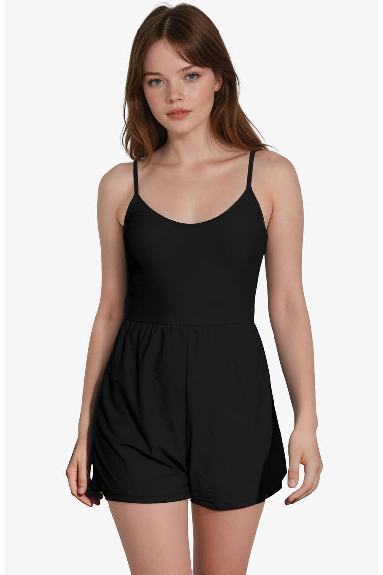 Ivy Short Swim Romper With Built-In Bra and Hidden Shorts, Main, color, Black