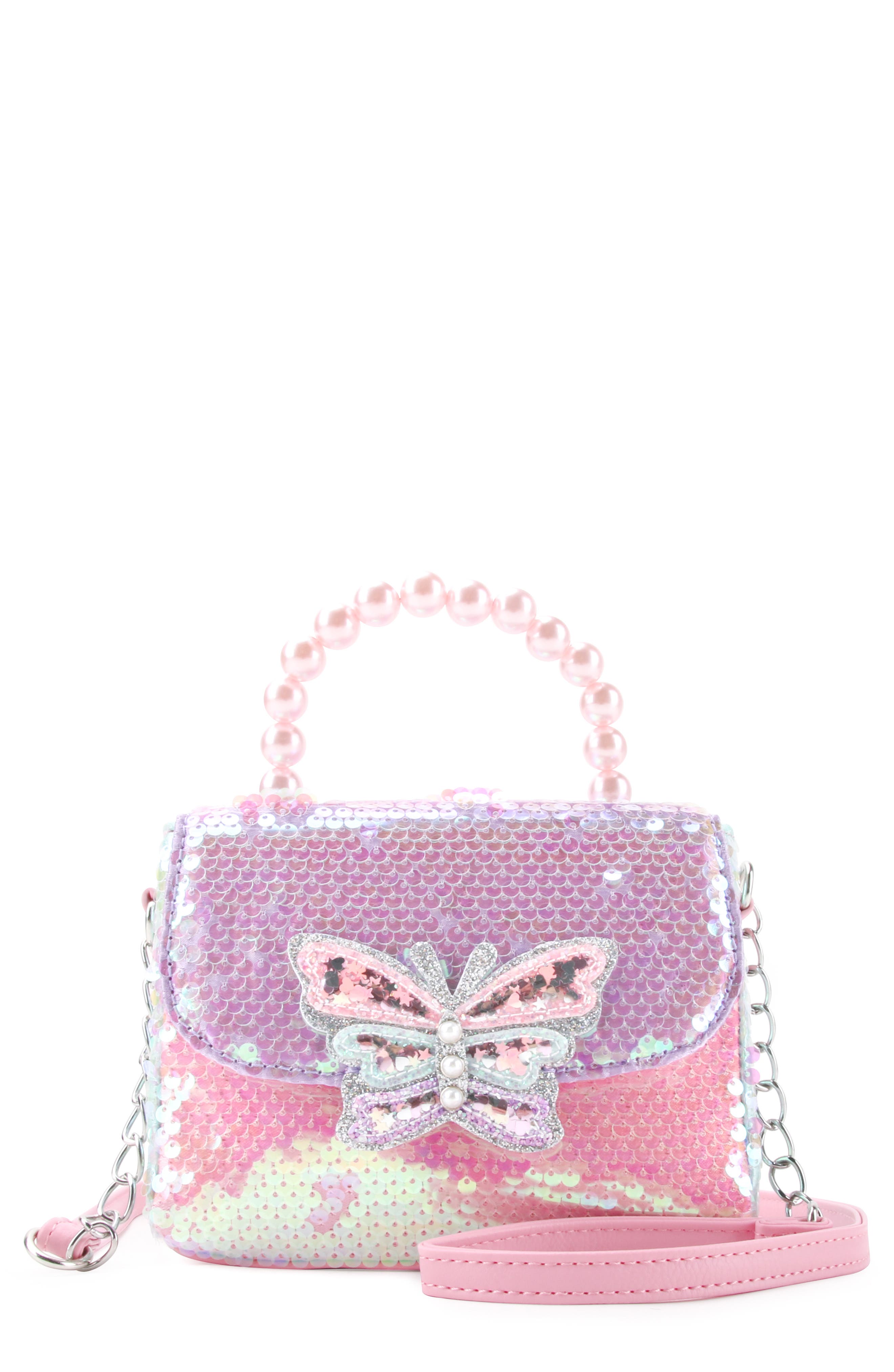 OMG Accessories Kids' Sequin Butterfly Top Handle Bag, Main, color, 