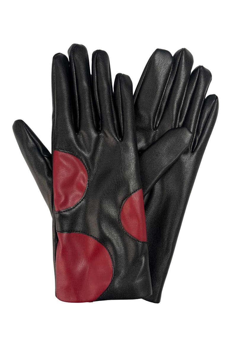 Faux Leather Polka Dot Gloves, Main, color, BLACK/ RED