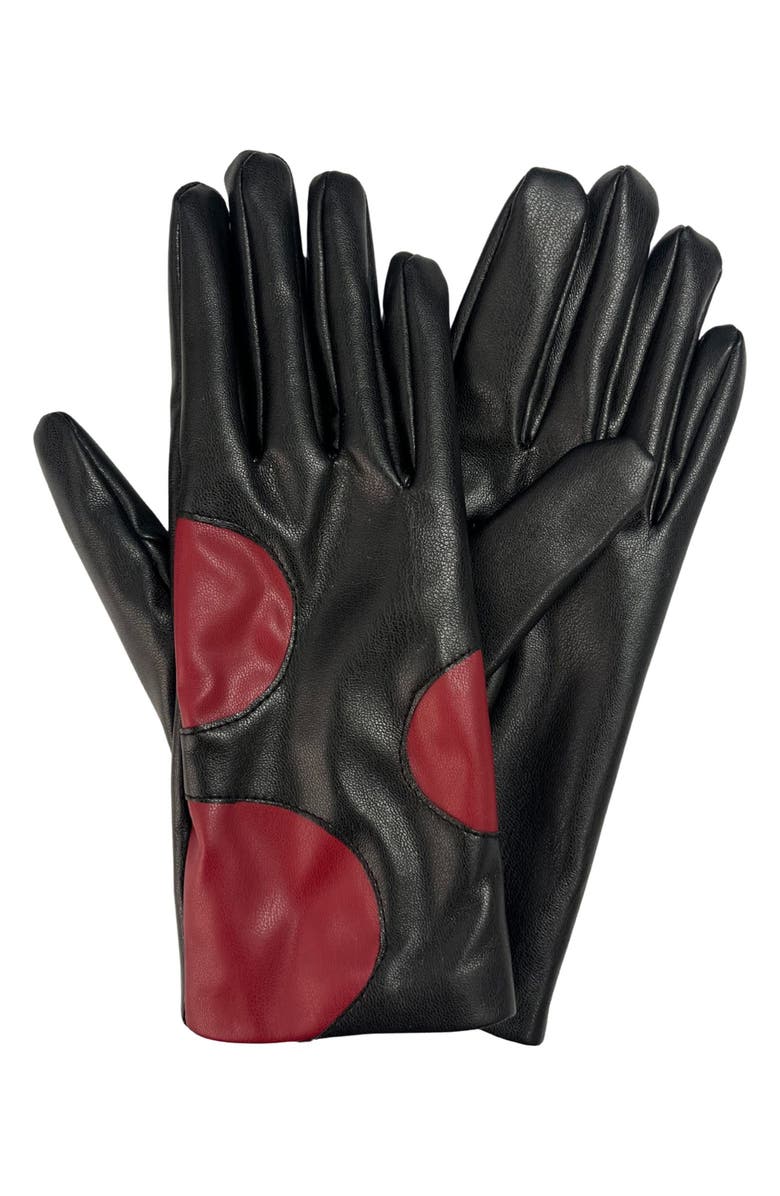 MARCUS ADLER Faux Leather Polka Dot Gloves, Main, color, Black/ Red