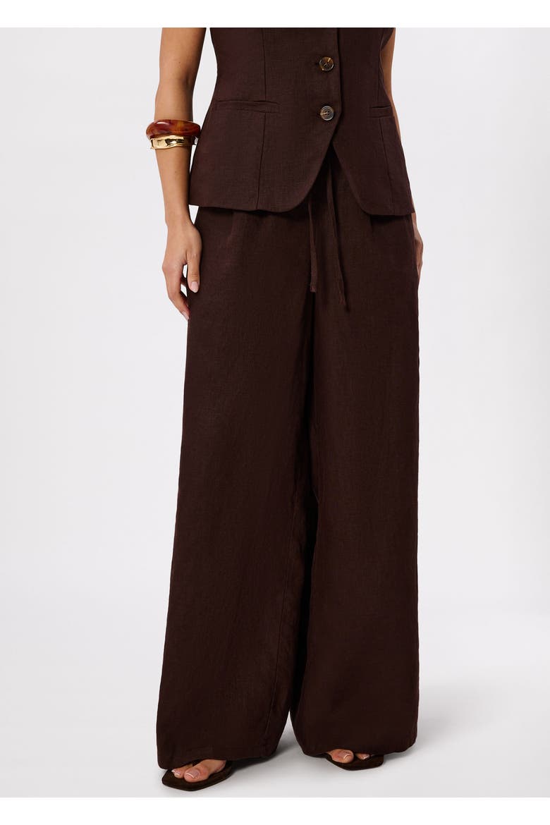 Wide Leg Linen Trouser, Alternate, color, Brown