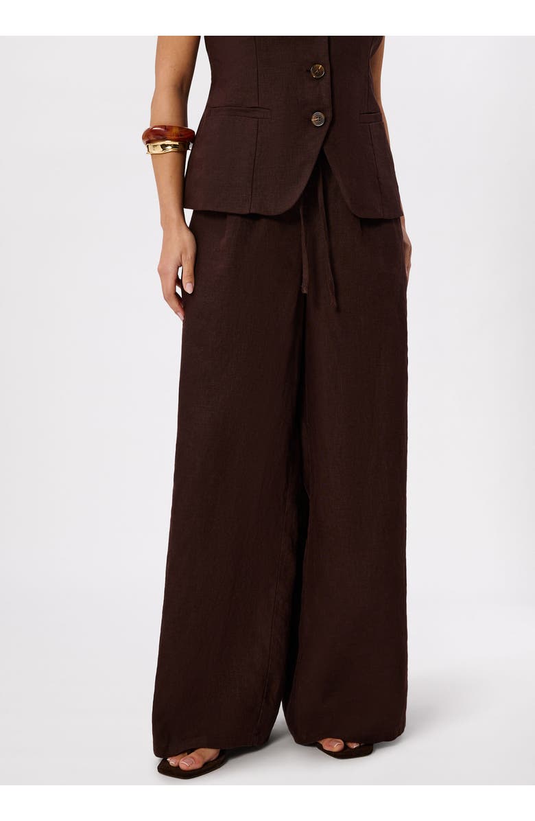 Whistles Wide Leg Linen Trouser, Alternate, color, Brown