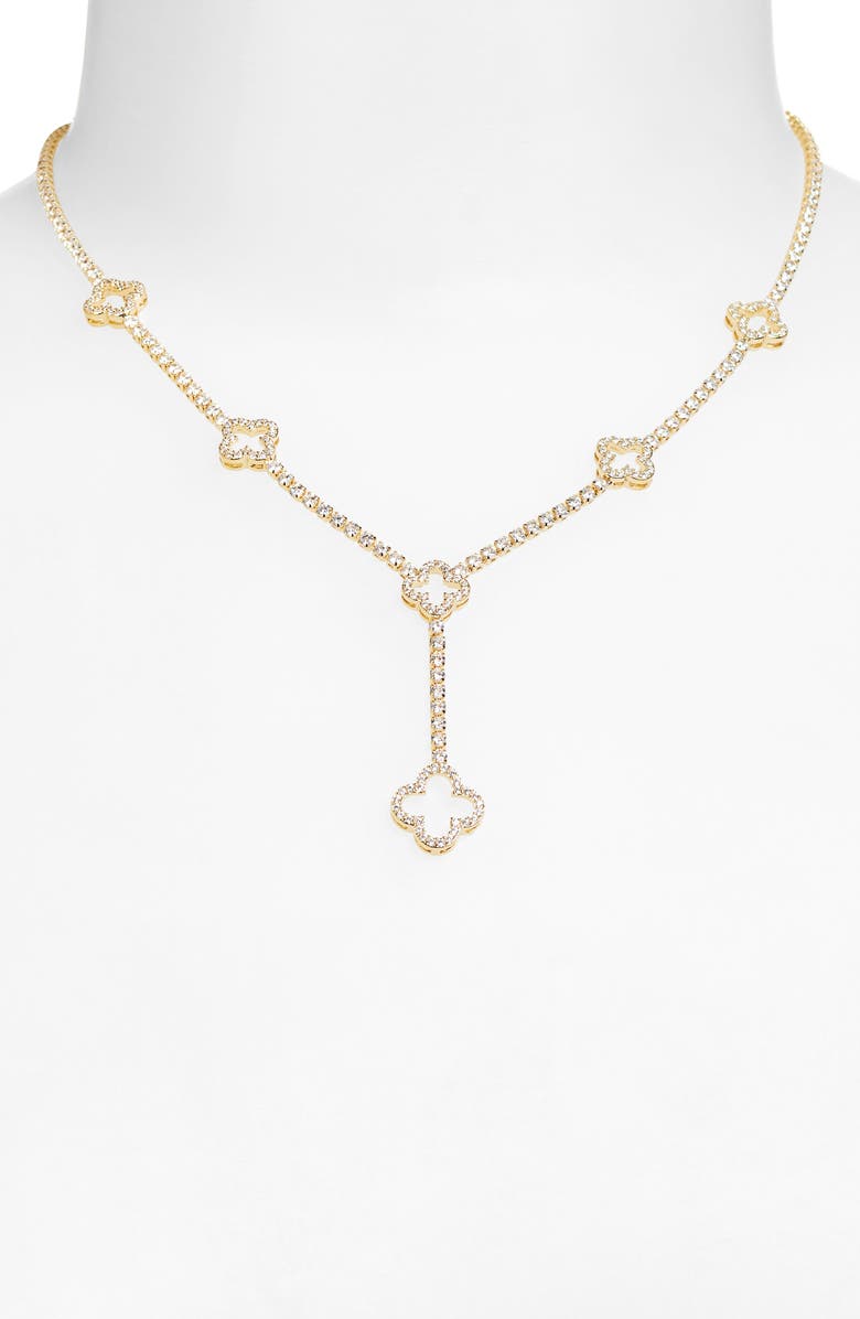 EYE CANDY LOS ANGELES Zamira Cubic Zirconia Quatrefoil Station Y-Necklace, Alternate, color, Gold