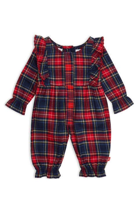 Holiday Plaid Ruffle Flannel Magnetic Romper (Baby)
