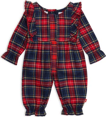 Holiday Plaid Ruffle Cotton Flannel Magnetic Romper