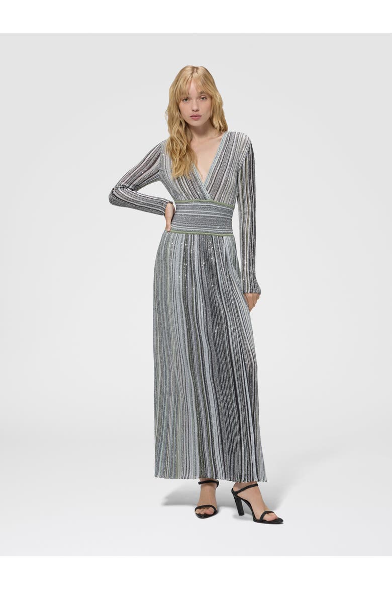 Midi Dress With V-neck In Viscose-blend Lamé, Alternate, color, Green