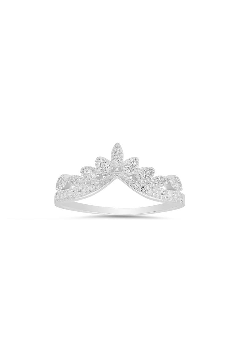 Vintage Floral 'V' Cubic Zirconia Ring, Main, color, SILVER