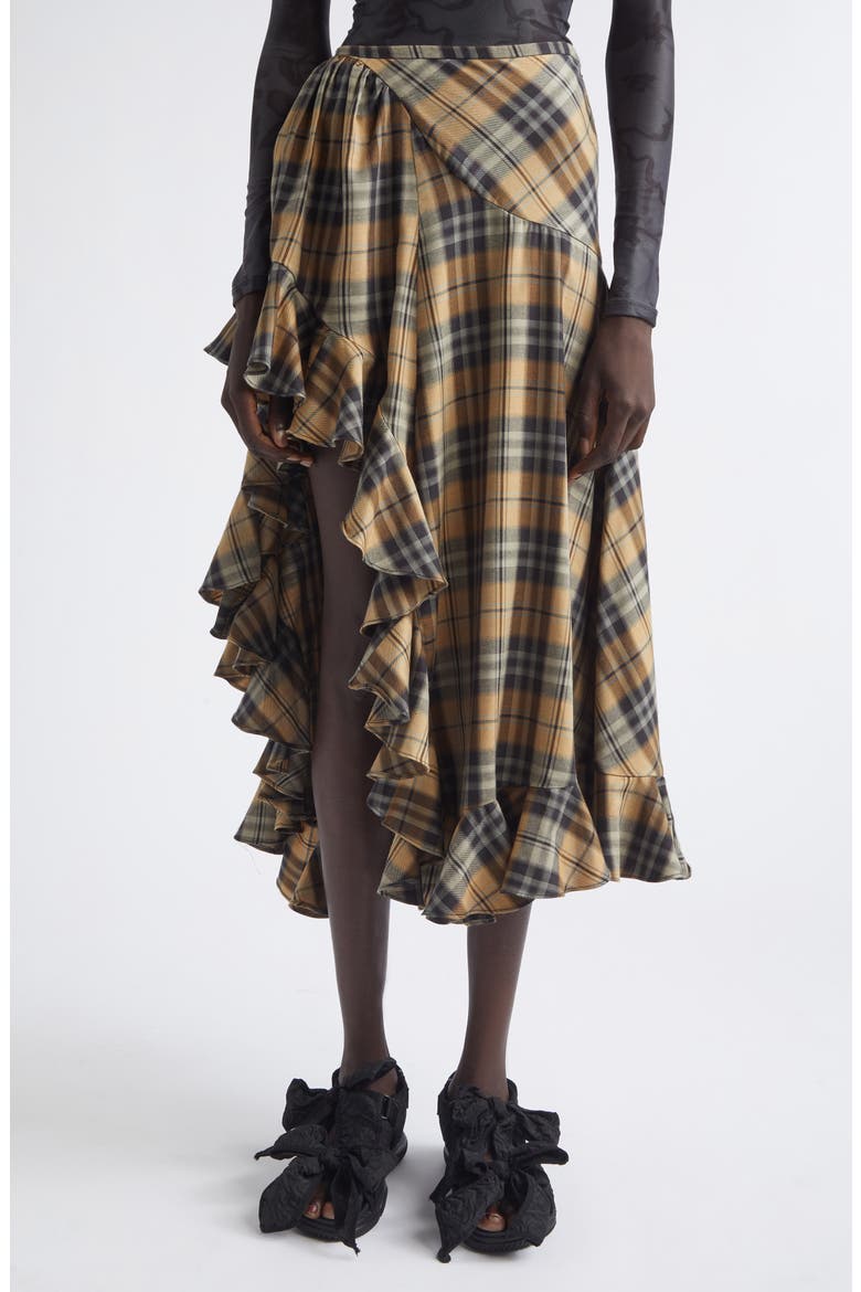 Florist Sky Plaid Asymmetric Skirt, Main, color, SMOG PLAID