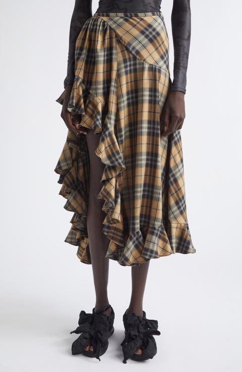 Florist Sky Plaid Asymmetric Skirt