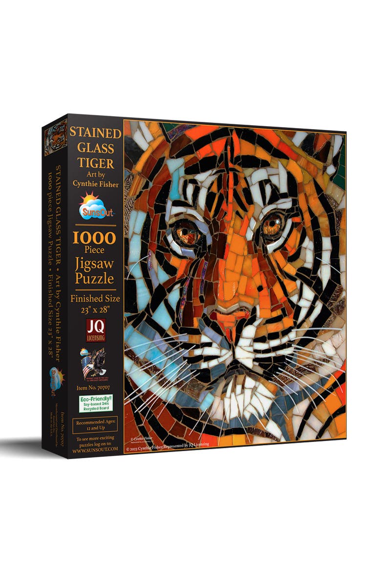 Stained Glass Tiger 1000 piece Jigsaw Puzzle for Adults, Main, color, Multicolor