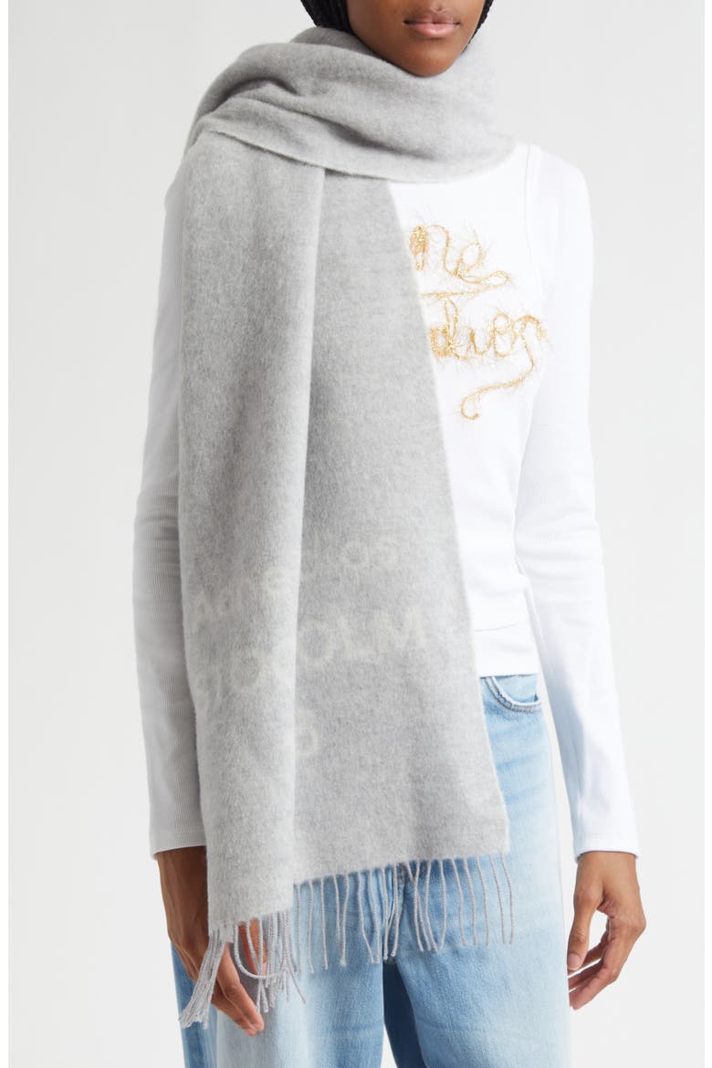 1996 Logo Jacquard Double Face Wool Fringe Scarf, Alternate, color, LIGHT GREY MELANGE/ WHITE