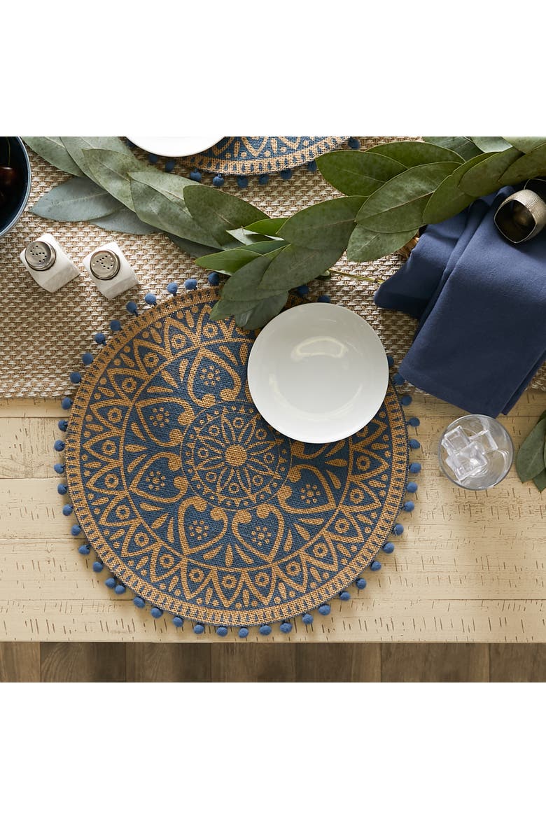 French Blue Block Print Round Jute Placemat Set/6, Alternate, color, French Blue