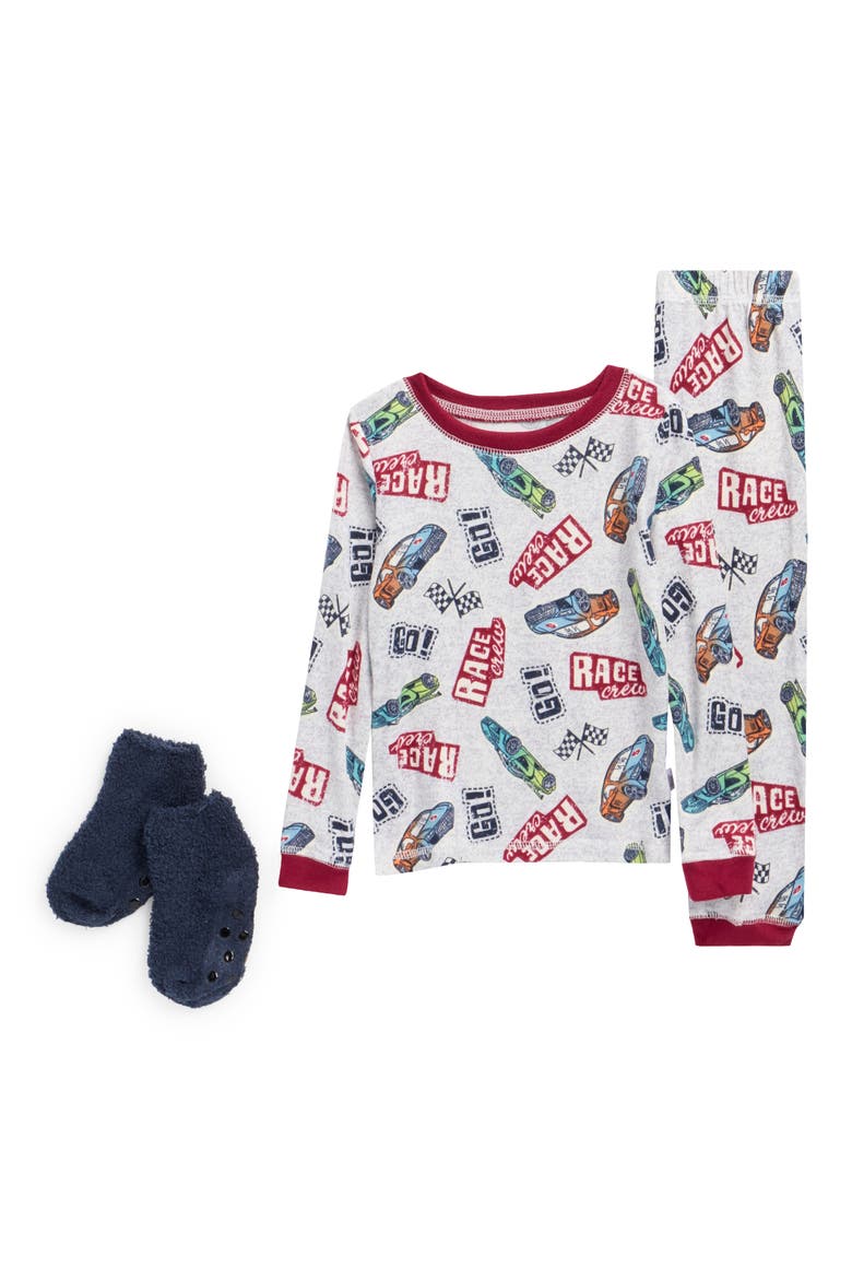 Kids' Race Car Snug Fit Pajamas, Main, color, GRAY