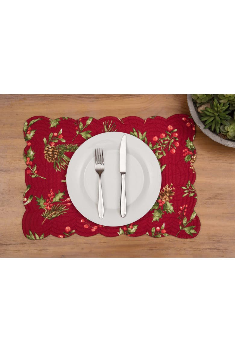 Maureen Reversible Machine Wash Quilt Set of 6 Placemats 13" x 19", Alternate, color, Red