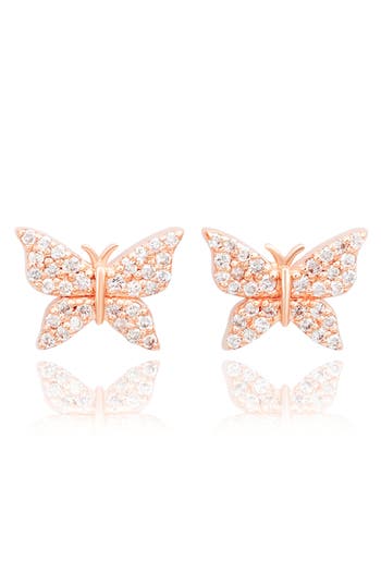 Suzy Levian Diamonds 14k Gold Diamond Butterfly Stud Earrings In Rose
