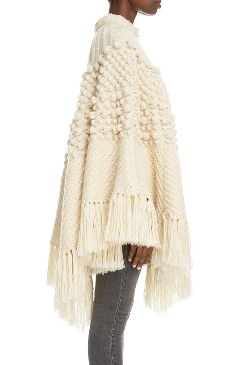Saint Laurent Fringe Trim Cable Wool Poncho, Alternate, color, 