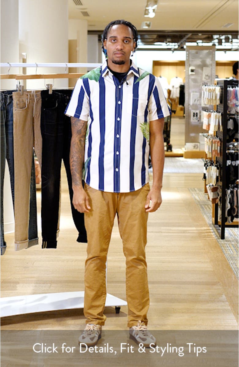 Stripe Palm Frond Short Sleeve Performance Button-Up Shirt, sales video thumbnail