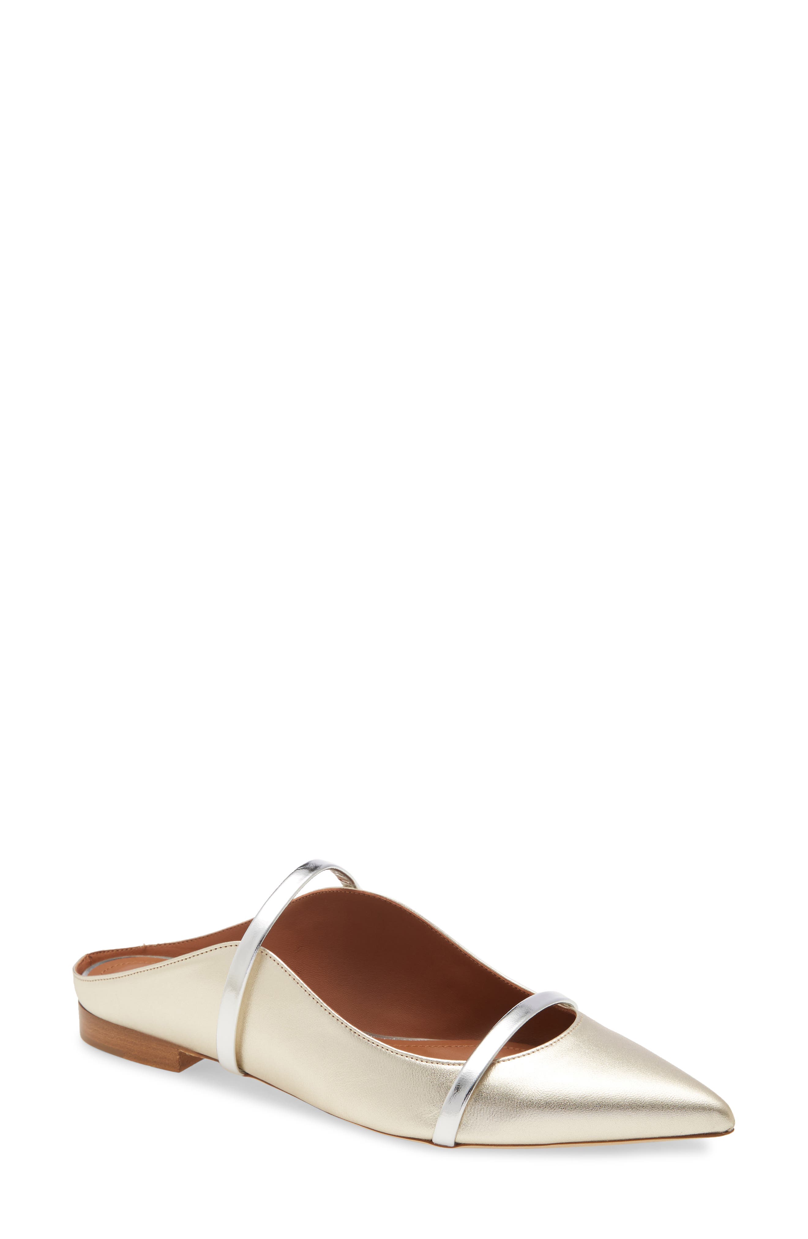 Maureen Metallic Pointed Toe Flat, Main, color, PLATINO/ SILVER