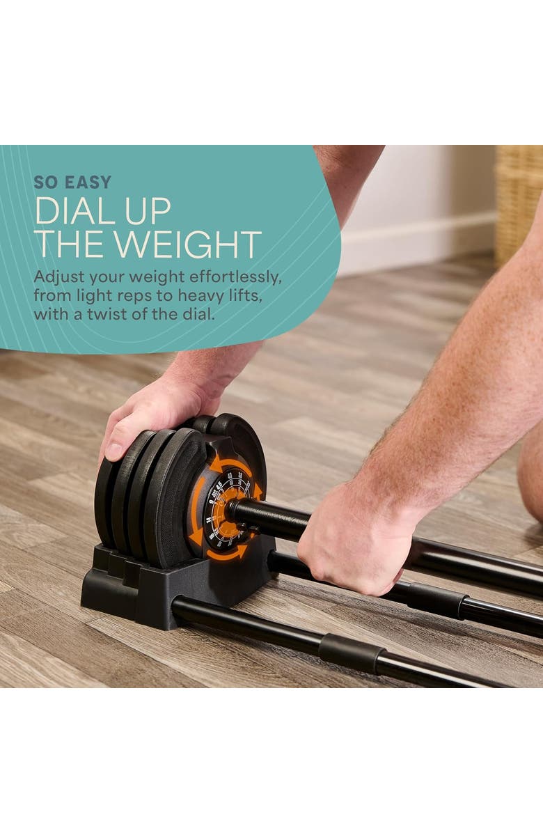 Lifepro Adjustable Dumbbell Set 25lb, 15lb, 43lb, 55lb Quick Adjust Strength Training Weights for Home Gym, Alternate, color, 43Lb 3In1