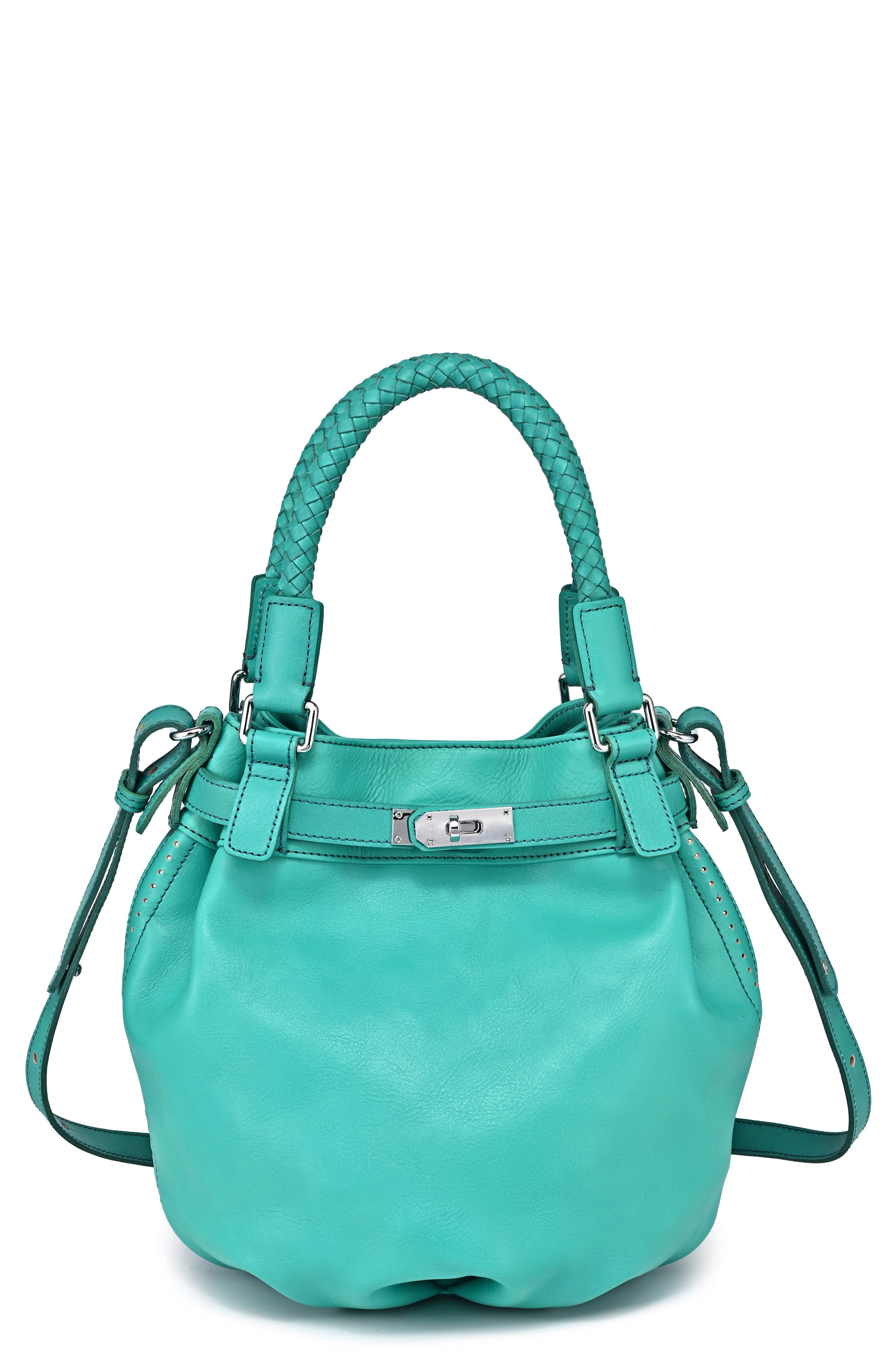 OLD TREND Leather Pumpkin Bucket Bag, Main, color, Aqua