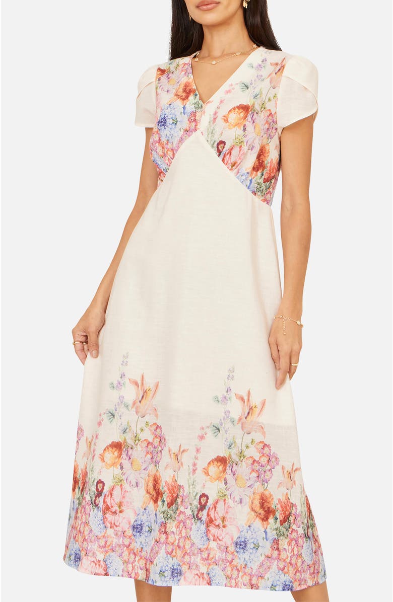 Yumi Border Floral Midi Dress, Alternate, color, Pink