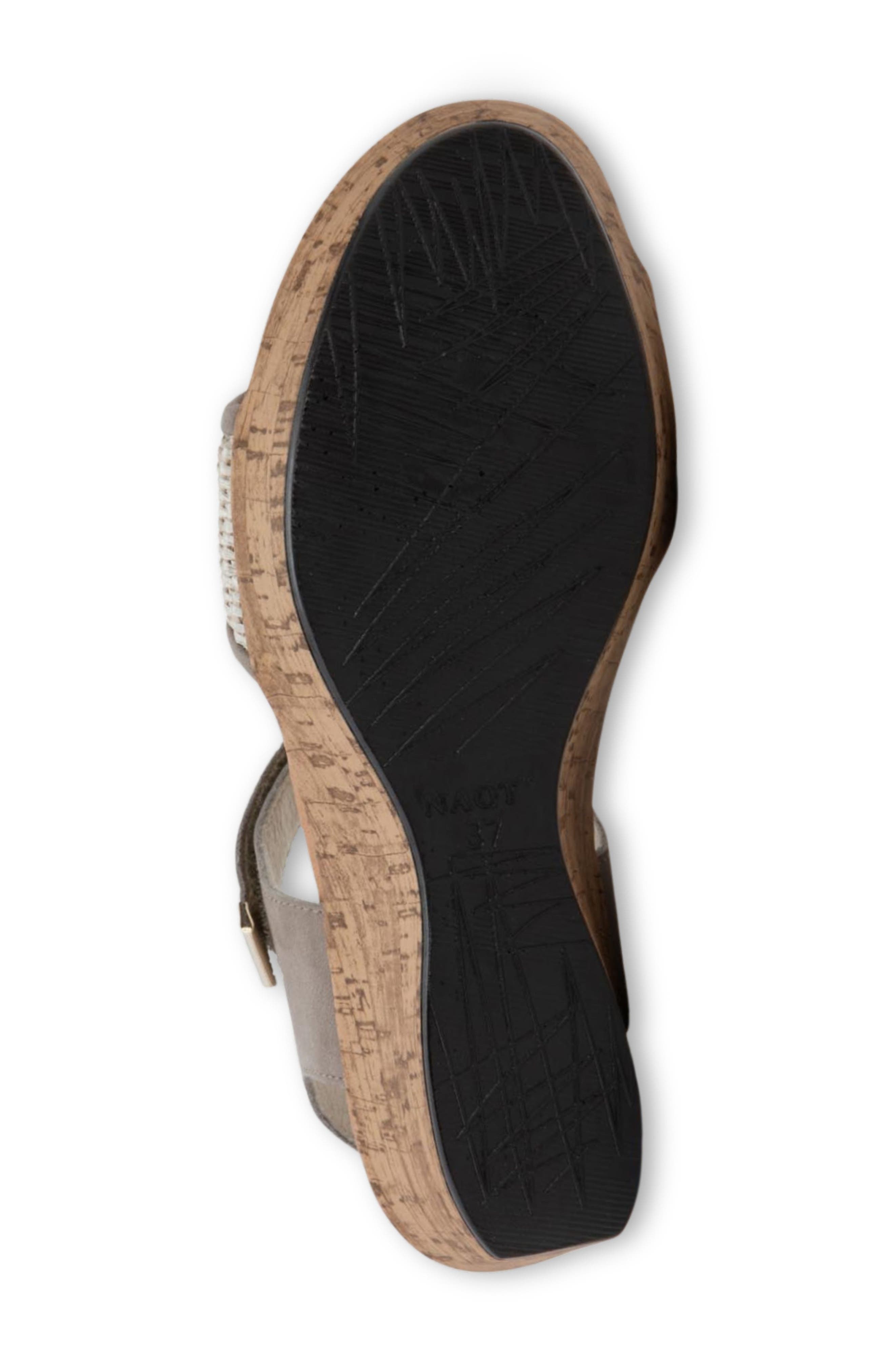 Naot Summer Wedge Sandal, Alternate, color, Stone Nbk W/ Raffia