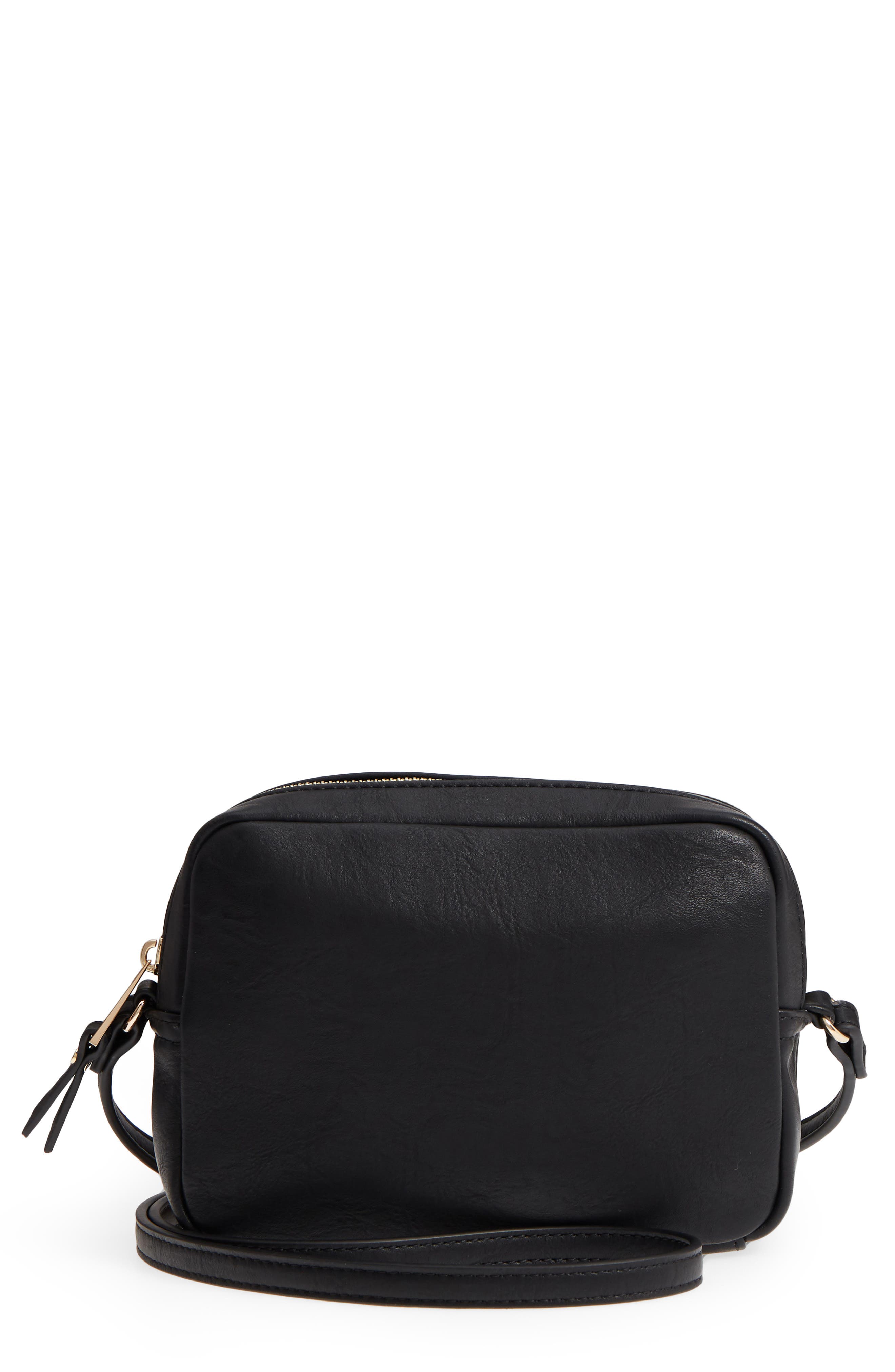 Faux Leather Crossbody Bag, Main, color, BLACK